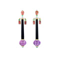 Load image into Gallery viewer, Natural Black Onyx and Emerald 18K gold earrings close-up detail - NFJSD-1773