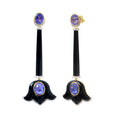 Load image into Gallery viewer, Natural Black Onyx and Tanzanite 18K gold earrings front view - NFJSD-1834