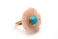 Load image into Gallery viewer, Natural Turquoise Round Cab and Pink Opal Carving Flower 14K gold ring front view - NFJSD-1214