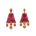 Load image into Gallery viewer, Natural Pink Tourmaline Carving and Pink Tourmaline Oval 18K gold earrings top view - NFJSD-1635