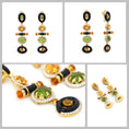 Load image into Gallery viewer, Natural Black Onyx and Tourmaline 18K gold earrings side angle - NFJSD-1786