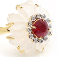 Load image into Gallery viewer, Natural Ruby Round Cut and Crystal Quartz Carving Flower 14K gold ring top view - NFJSD-1245