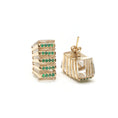 Load image into Gallery viewer, Natural Emerald Round Cuts and Crystal Quartz Fancy Carving 14K gold earrings side angle - NFJSD-1061