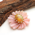 Load image into Gallery viewer, Natural Ethiopian Opal Oval Cabs and Pink Opal Carving Flower 14K gold pendant side angle - NFJSD-1311