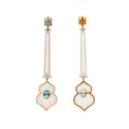 Load image into Gallery viewer, Natural Amethyst and Aqua 18K gold earrings close-up detail - NFJSD-1622