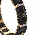 Load image into Gallery viewer, Natural Emerald Round Cabs and Black Onyx Carving 14K gold bangle top view - NFJSD-1128