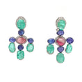 Load image into Gallery viewer, Natural Emerald and Tanzanite 18K gold earrings close-up detail - NFJSD-1760