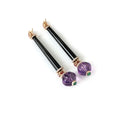 Load image into Gallery viewer, Natural Black Onyx and Amethyst 14K gold earrings top view - NFJSD-1911