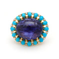 Load image into Gallery viewer, Natural Turquoise and Tanzanite 18K gold ring close-up detail - NFJSD-1618