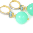 Load image into Gallery viewer, Natural Chrysoprase and Aquamarine 18K gold earrings side angle - NFJSD-1926