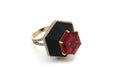 Load image into Gallery viewer, Natural Tourmaline Hexagon Cut and Black Onyx Carving 14K gold ring on-hand view - NFJSD-1009