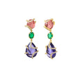 Load image into Gallery viewer, Natural Tanzanite and Tourmaline 18K gold earrings close-up detail - NFJSD-1979