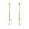 Load image into Gallery viewer, Natural Peridot Round Beads and Crystal Quartz Carving 14K gold earrings front view - NFJSD-1242