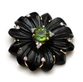 Load image into Gallery viewer, Natural Green Tourmaline Round Cut and Black Onyx Carving Flower 14K gold pendant close-up detail - NFJSD-1207