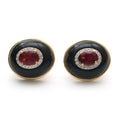 Load image into Gallery viewer, Natural Black Onyx Oval Frame and Tourmaline Oval Cut 14K gold earrings close-up detail - NFJSD-1016