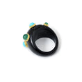 Load image into Gallery viewer, Natural Black Onyx and Turquoise & Emerald 14K gold ring on-hand view - NFJSD-1858