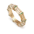 Load image into Gallery viewer, Natural Emerald Round Cuts and Crystal Quartz Fancy Carving 14K gold bangle close-up detail - NFJSD-1060