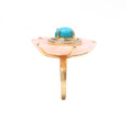 Load image into Gallery viewer, Natural Turquoise Round Cab and Pink Opal Carving Flower 14K gold ring side angle - NFJSD-1214