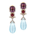 Load image into Gallery viewer, Natural Amethyst and Aquamarine 18K gold earrings back view - NFJSD-1594