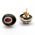 Load image into Gallery viewer, Natural Black Onyx Oval Frame and Tourmaline Oval Cut 14K gold earrings side angle - NFJSD-1016