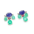Load image into Gallery viewer, Natural Tanzanite Oval and Emerald 18K gold earrings front view - NFJSD-1637