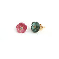 Load image into Gallery viewer, Natural Pink Tourmaline and Green Tourmaline 14K gold earrings front view - NFJSD-1965