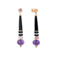 Load image into Gallery viewer, Natural Black Onyx and Amethyst 18K gold earrings lifestyle shot - NFJSD-1808
