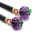 Load image into Gallery viewer, Natural Amethyst Carving Balls and Black Onyx Carving 14K gold earrings back view - NFJSD-1032