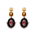Load image into Gallery viewer, Natural Black Onyx and Citrine 18K gold earrings back view - NFJSD-1657