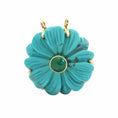 Load image into Gallery viewer, Natural Emerald Round Cabs and Turquoise Carving Flower 14K gold pendant side angle - NFJSD-1228