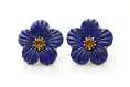 Load image into Gallery viewer, Natural Yellow Tourmaline and Lapis Carving Flower 14K gold earrings front view - NFJSD-1208