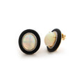 Load image into Gallery viewer, Natural Black Onyx Frame and Ethiopian Opal Oval Cabs 14K gold earrings side angle - NFJSD-1306