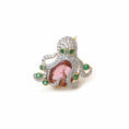 Load image into Gallery viewer, Natural Tourmaline and Emerald 18K gold brooch on-hand view - NFJSD-1787