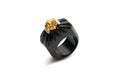 Load image into Gallery viewer, Natural Citrine Hexagon Cut and Black Onyx Carving Shank 14K gold ring front view - NFJSD-1044