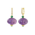 Load image into Gallery viewer, Natural Amethyst and Emerald 14K gold earrings close-up detail - NFJSD-1932