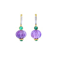 Load image into Gallery viewer, Natural Amethyst and Emerald 18K gold earrings close-up detail - NFJSD-1778