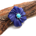 Load image into Gallery viewer, Natural Turquoise Round Cab and Lapis Carving Flower 14K gold pendant top view - NFJSD-1310