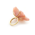 Load image into Gallery viewer, Natural Tanzanite Round Cabs and Pink Opal Carving Flower 14K gold ring back view - NFJSD-1317