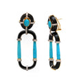Load image into Gallery viewer, Natural Black Onyx and Turquoise 18K gold earrings close-up detail - NFJSD-1762