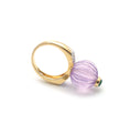 Load image into Gallery viewer, Natural Amethyst Carving and Emerald Round Cabs 14K gold ring top view - NFJSD-1012