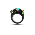 Load image into Gallery viewer, Natural Black Onyx and Turquoise & Emerald 14K gold ring close-up detail - NFJSD-1858