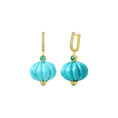 Load image into Gallery viewer, Natural Turquoise and Emerald 14K gold earrings close-up detail - NFJSD-1903