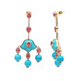 Load image into Gallery viewer, Natural Rubellite and Turquoise 18K gold earrings close-up detail - NFJSD-1729