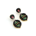 Load image into Gallery viewer, Natural Black Onyx and Emerald 18K gold earrings front view - NFJSD-1432