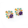 Load image into Gallery viewer, Natural Emerald and Tourmaline 14K gold earrings close-up detail - NFJSD-1856