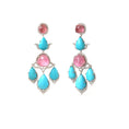 Load image into Gallery viewer, Natural Turquoise and Tourmaline 18K gold earrings close-up detail - NFJSD-1952