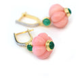 Load image into Gallery viewer, Natural Pink Opal and Emerald 18K gold earrings lifestyle shot - NFJSD-1781
