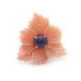 Load image into Gallery viewer, Natural Tanzanite Round Cabs and Pink Opal Carving Flower 14K gold ring side angle - NFJSD-1317