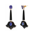 Load image into Gallery viewer, Natural Black Onyx and Tanzanite 18K gold earrings close-up detail - NFJSD-1728