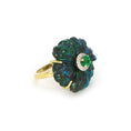 Load image into Gallery viewer, Natural Emerald Oval Cut and Chrysocolla Carving Flower 14K gold ring top view - NFJSD-1267